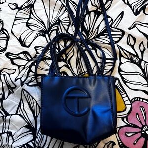 Telfar Blue Crossbody Bag with Structured Shape and Sleek Material